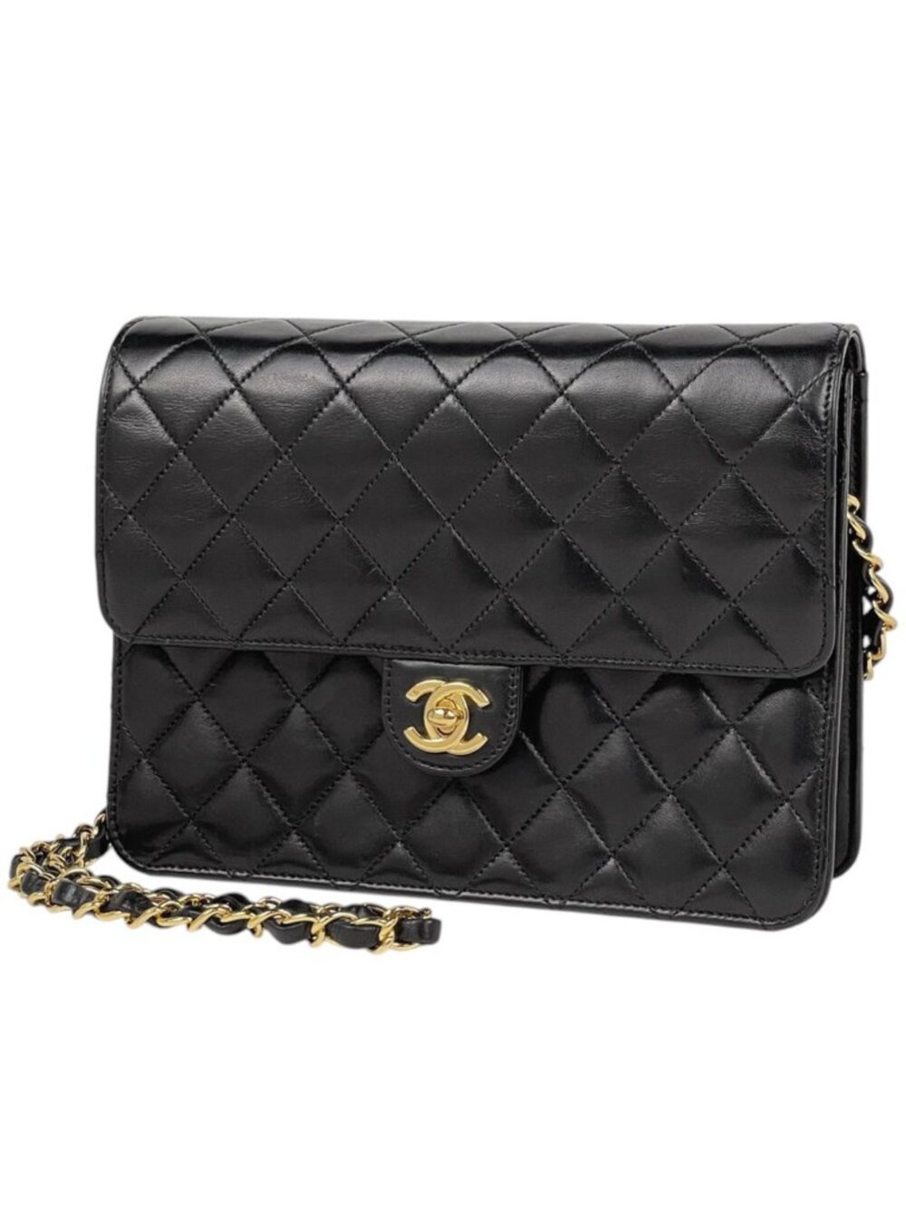 Chanel Shoulder Bag Quilted Single Flap CC Logo Leather Black